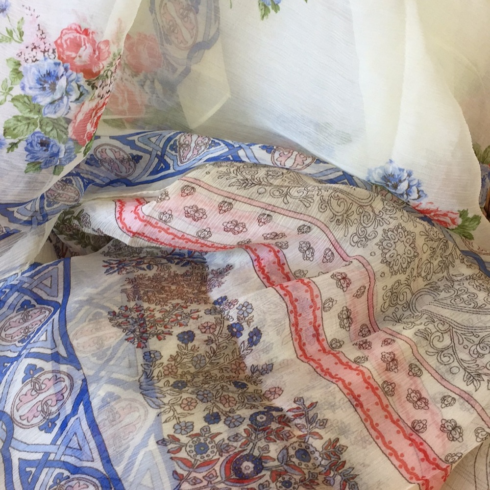 100% Silk XXL Boho / Bohemian Chiffon Scarf Wrap Pareo - Picture 4 of 7